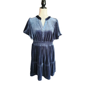 Umgee Somerset Blue Velvet Mini Dress Women's L NWT